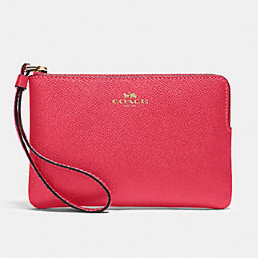 Coach Electric Pink Leather Wristlet NWT.